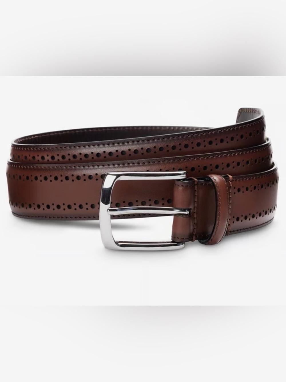 Allen Edmonds Manistee Dress Belt Dark Chili Leather Brogue Size 32